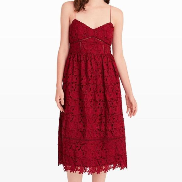 Club Monaco Dress Bolari Red Lace Cocktail Wedding Guest Trendy Classic Party - Picture 1 of 12